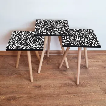 Set masute 3 piese, Leona, 3Shp377, Alb/Negru imagine