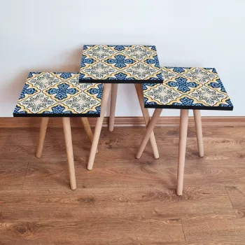 Set masute 3 piese, Leona, 3Shp38, Bleumarin / Galben / Alb imagine