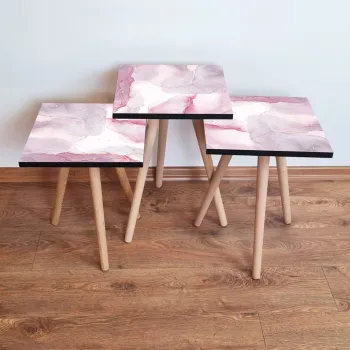 Set masute 3 piese, Leona, 3Shp383, Roz / Alb / Auriu imagine