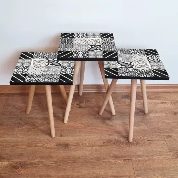 Set masute 3 piese, Leona, 3Shp384, Negru / Alb / Auriu imagine