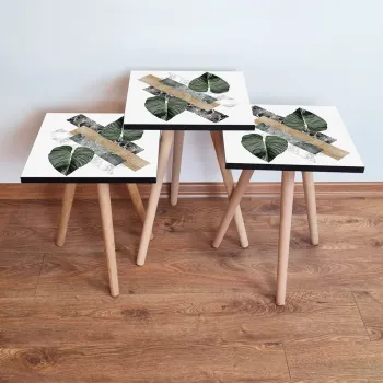 Set masute 3 piese, Leona, 3Shp385, Alb / Verde / Bej / Negru imagine