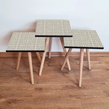 Set masute 3 piese, Leona, 3Shp388, Bej/Alb imagine