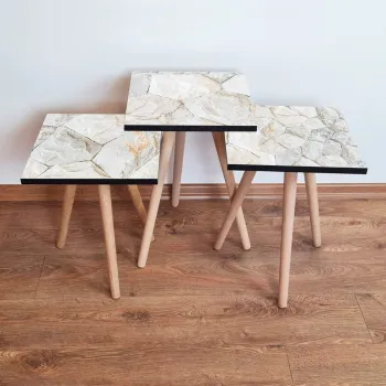 Set masute 3 piese, Leona, 3Shp390, Alb / Bej imagine