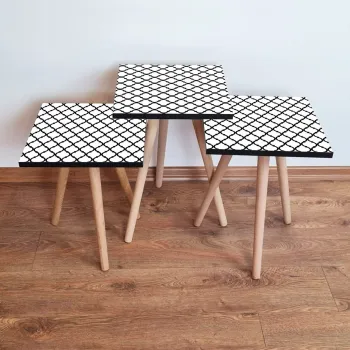 Set masute 3 piese, Leona, 3Shp393, Alb/Negru imagine