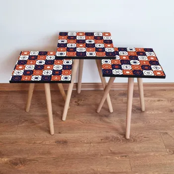 Set masute 3 piese, Leona, 3Shp394, Alb / Bleumarin / Portocaliu imagine