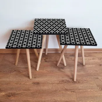 Set masute 3 piese, Leona, 3Shp395, Alb/Negru imagine