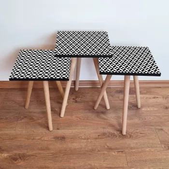 Set masute 3 piese, Leona, 3Shp396, Alb/Negru imagine