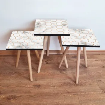 Set masute 3 piese, Leona, 3Shp397, Alb / Maro imagine