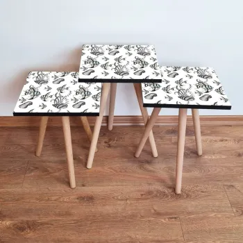 Set masute 3 piese, Leona, 3Shp400, Alb / Negru / Albastru / Galben imagine