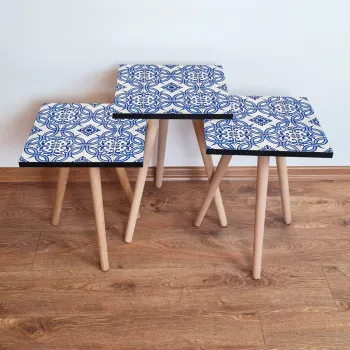 Set masute 3 piese, Leona, 3Shp41, Bleumarin / Albastru / Alb imagine