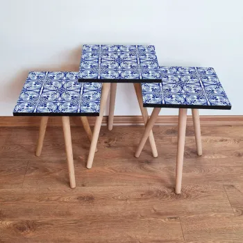 Set masute 3 piese, Leona, 3Shp42, Bleumarin / Albastru / Alb imagine