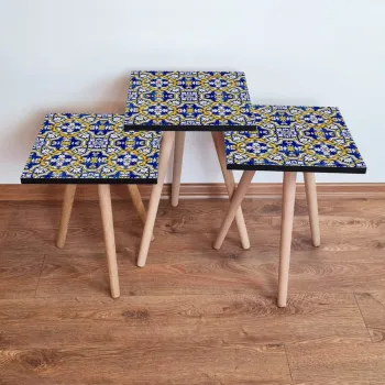 Set masute 3 piese, Leona, 3Shp47, Bleumarin / Alb / Galben imagine