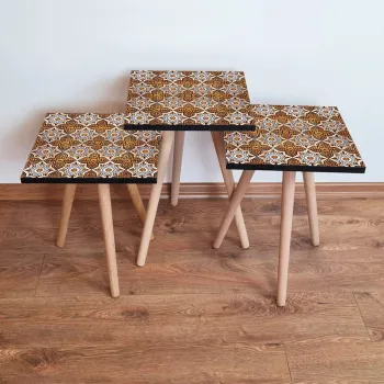 Set masute 3 piese, Leona, 3Shp52, Portocaliu / Alb / Negru imagine