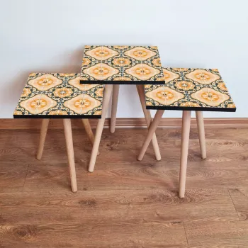 Set masute 3 piese, Leona, 3Shp53, Portocaliu / Verde imagine