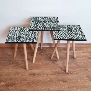 Set masute 3 piese, Leona, 3Shp54, Verde / Negru / Bej imagine