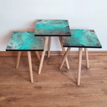 Set masute 3 piese, Leona, 3Shp57, Albastru / Gri / Bej imagine