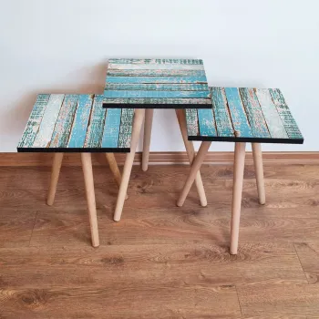 Set masute 3 piese, Leona, 3Shp6, Albastru/Alb imagine