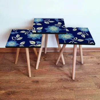 Set masute 3 piese, Leona, 3Shp60, Bleumarin / Albastru / Bej imagine