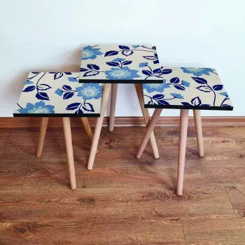 Set masute 3 piese, Leona, 3Shp62, Bej / Bleumarin / Albastru imagine