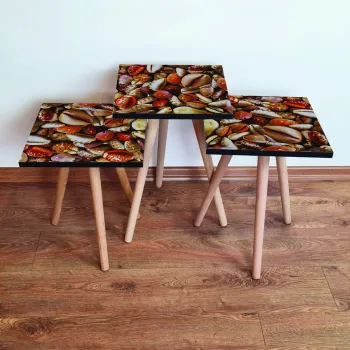 Set masute 3 piese, Leona, 3Shp63, Portocaliu / Crem / Rosu imagine