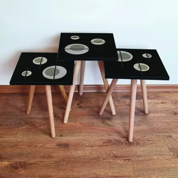 Set masute 3 piese, Leona, 3Shp65, Negru / Gri / Bej imagine