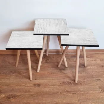 Set masute 3 piese, Leona, 3Shp68, Alb/Gri imagine