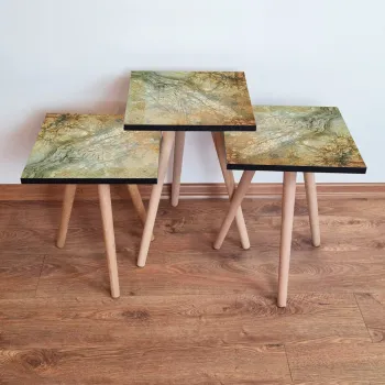 Set masute 3 piese, Leona, 3Shp70, Verde / Bej imagine