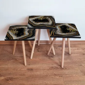 Set masute 3 piese, Leona, 3Shp76, Negru / Alb / Auriu imagine