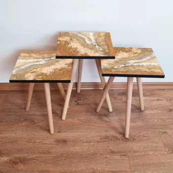 Set masute 3 piese, Leona, 3Shp77, Portocaliu / Alb / Bej imagine