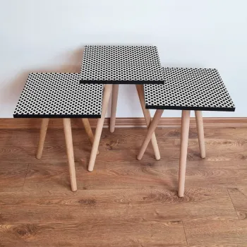 Set masute 3 piese, Leona, 3Shp8, Alb/Negru imagine