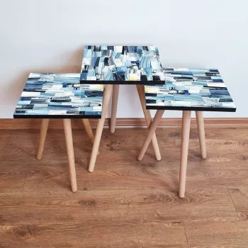 Set masute 3 piese, Leona, 3Shp82, Bleumarin / Albastru / Alb imagine