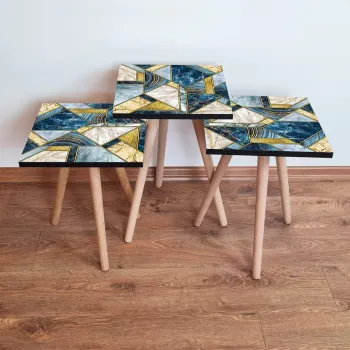 Set masute 3 piese, Leona, 3Shp84, Bleumarin / Albastru / Auriu / Alb imagine