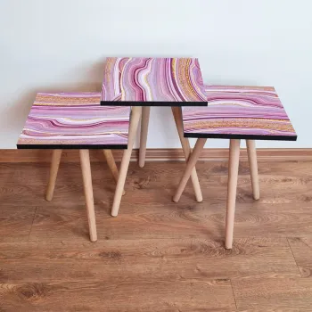 Set masute 3 piese, Leona, 3Shp88, Roz / Alb / Auriu imagine