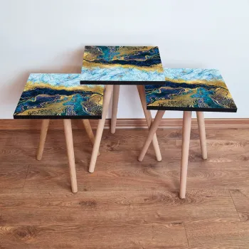 Set masute 3 piese, Leona, 3Shp90, Bleumarin / Albastru / Auriu / Alb imagine