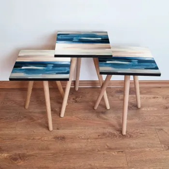 Set masute 3 piese, Leona, 3Shp94, Bleumarin / Albastru / Alb imagine