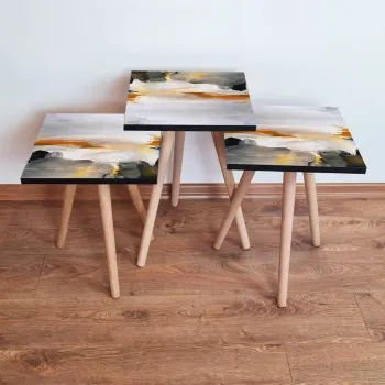 Set masute 3 piese, Leona, 3Shp96, Negru / Alb / Portocaliu imagine