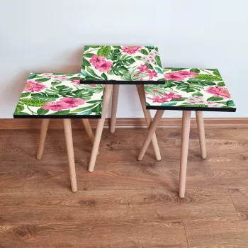 Set masute 3 piese, Leona, 3Shp97, Roz/Verde/Alb imagine