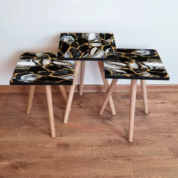 Set masute 3 piese, Leona, 3Shp99, Negru / Auriu / Alb imagine