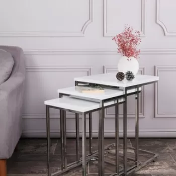 Set masute 3 piese, Nmobb , Ce Metal Zigon, Metal, Alb imagine