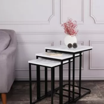 Set masute 3 piese, Nmobb , Ce Metal Zigon, Metal, Alb negru imagine