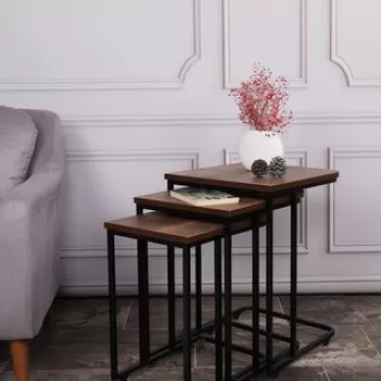 Set masute 3 piese, Nmobb , Ce Metal Zigon, Metal, Nuc / Negru imagine