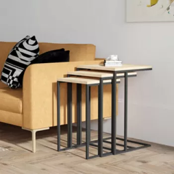 Set masute 3 piese, Puqa Design, Roma, PAL, Safir / Negru imagine