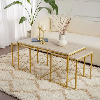 Set masute de cafea, Hanah Home, Defne, Travertin / Auriu imagine