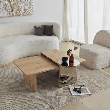 Set masute de cafea, Hanah Home, Luna 2, Bronz / Stejar Safir imagine