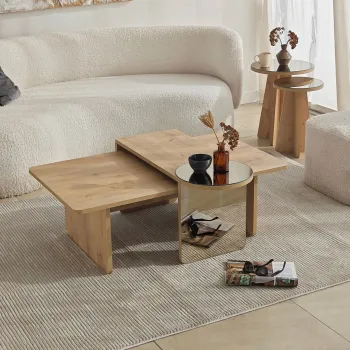 Set masute de cafea, Hanah Home, Luna 4, Bronz / Stejar Safir imagine