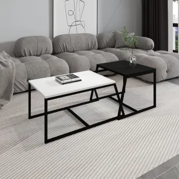 Set masute de cafea, Hanah Home, Minimal, PAL, Alb/Negru imagine
