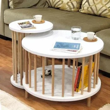 Set masute de cafea, Hanah Home, Peka-Set108, PAL, Alb imagine