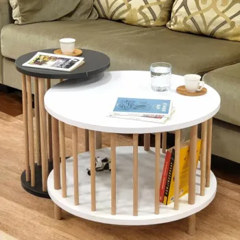 Set masute de cafea, Hanah Home, Peka-Set108, PAL, Alb / Antracit imagine