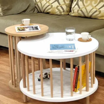 Set masute de cafea, Hanah Home, Peka-Set108, PAL, Stejar alb / safir imagine