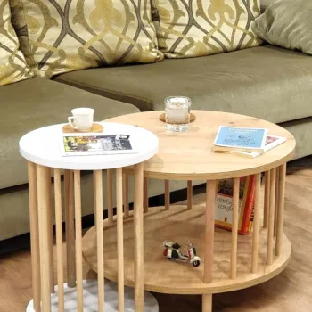 Set masute de cafea, Hanah Home, Peka-Set108, PAL, Stejar Safir / Alb imagine